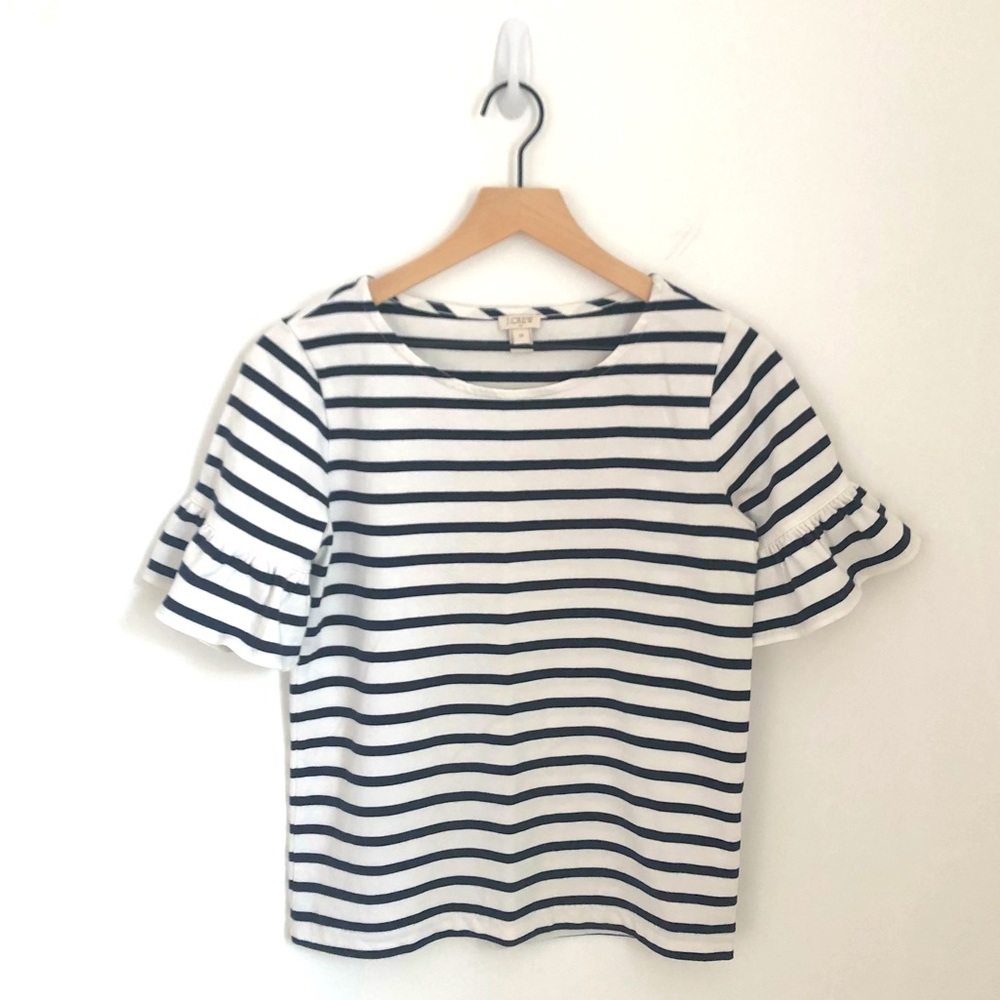 Striped J. Crew Top With Sleeve Ruffles